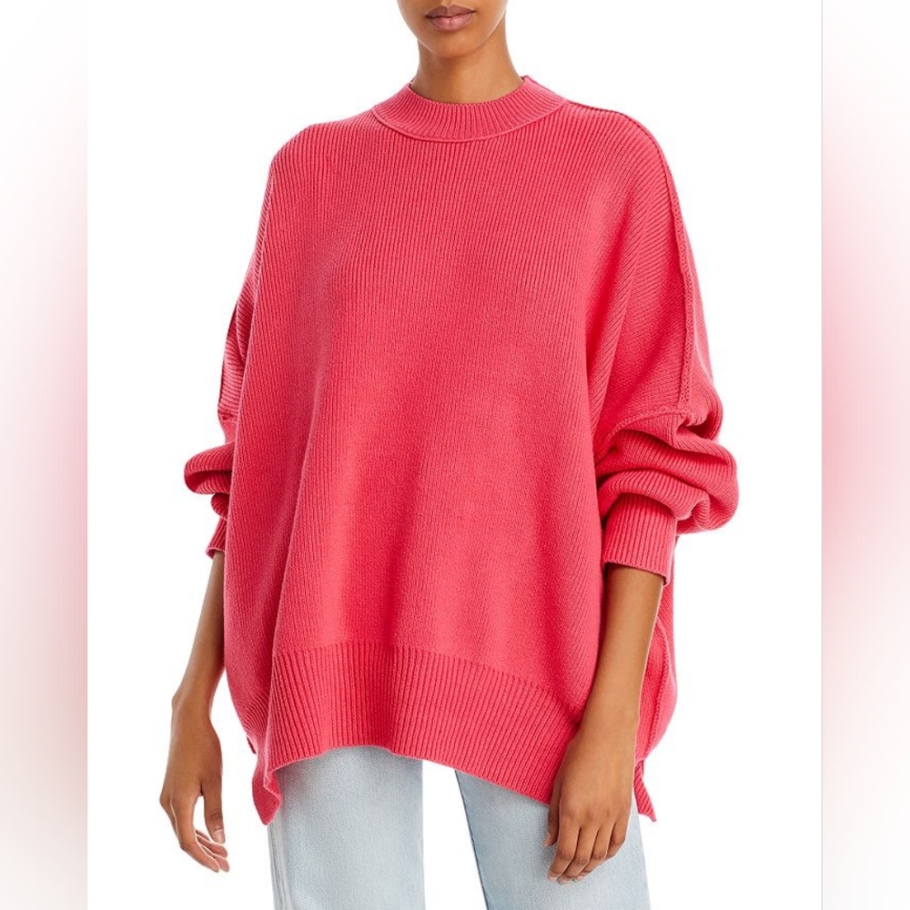 Free People Easy Street Tunic Sweater Oversize Mock Neck Pink Size Medium - Picture 1 of 7